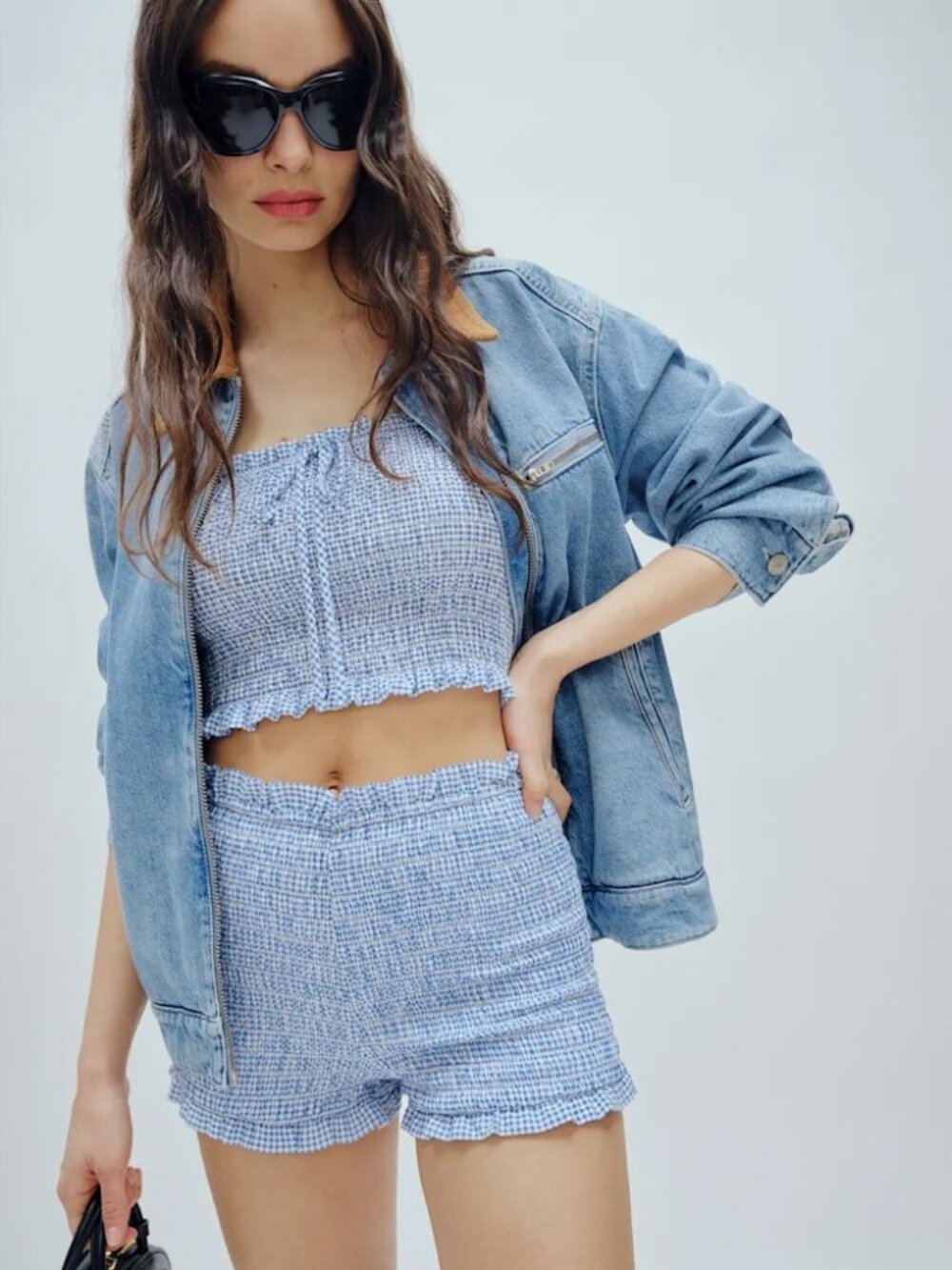 Reformation Abbie Short In Blue Check, brand new, never worn, no flaws.